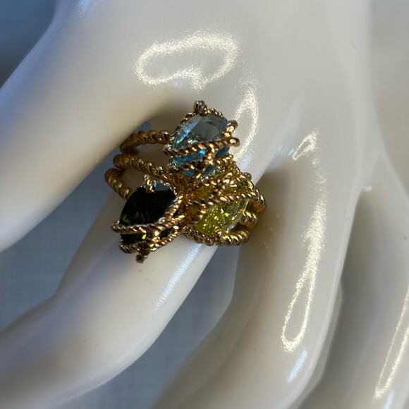 Gold Braided Wire Wrapped Crystal Ring Size 9 - Picture 1 of 9